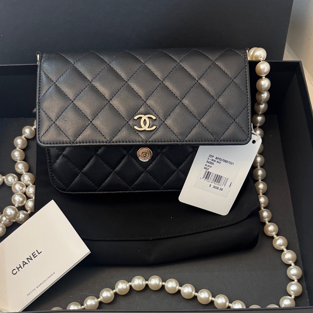 Chanel Black Quilted Caviar Wallet on Chain